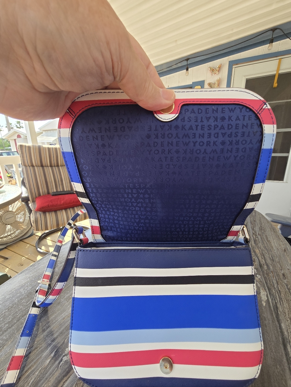 Kate Spade NWO Tags Striped Crossbody & Wallet Set in Blue, White, Pink, Black - Picture 5 of 7